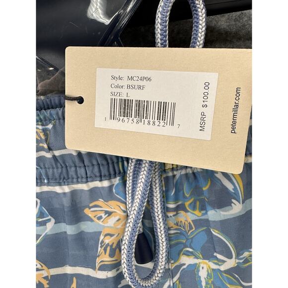 NWT Peter Millar Men's Size L Crown Blue Swim Trunks Shorts Includes Beer Koozie - Picture 2 of 16